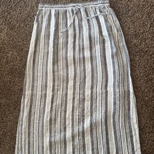 Garnet Hill Linen Maxi Skirt Size 14 Neutral Stripe Pull On